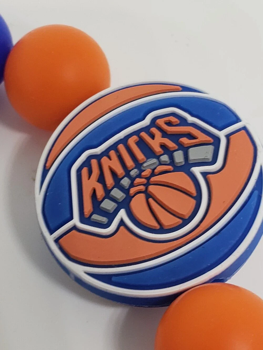 Handmade Silicone Focal Beaded New York Knicks Wristlet Keychain